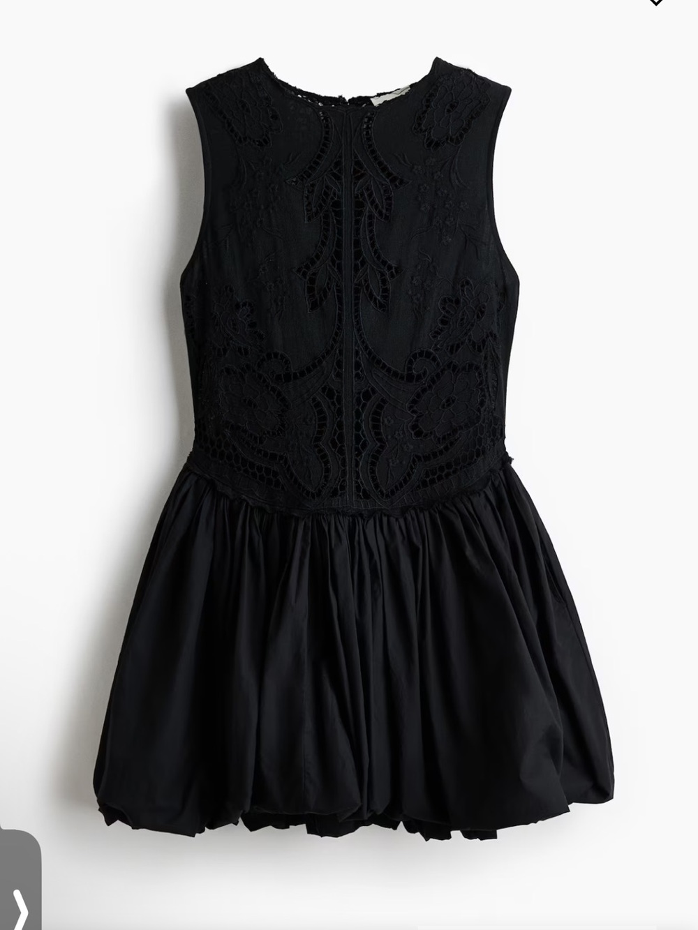 H&M Black Sleeveless Embroidered Bubble-Hem Dress